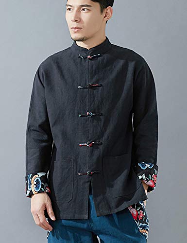 LUZU JUNU Men's Chinese Tang Suit Kung Fu Jacket Traditional Frog Button Shirt Casual Utility Travel with Pocket2