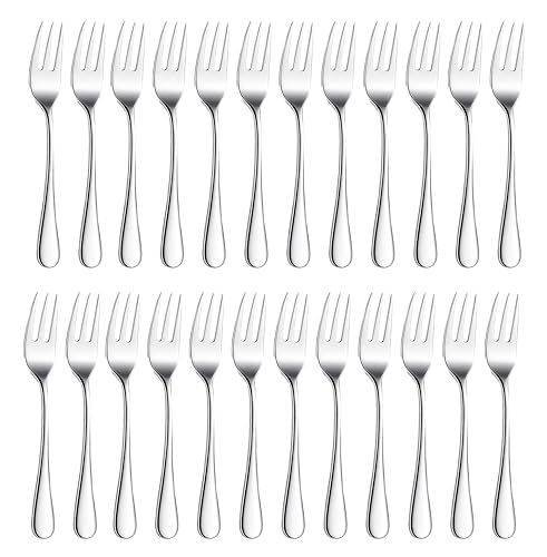 RayPard 24-teiliges, 14cm, Edelstahl kuchengabeln Set, Spiegelpolieren Gebäckgabel Dessertgabel Set, Kleine Obstgabel Set