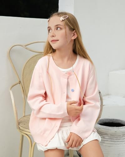 Girls Cardigan,Button Solid Long Sleeve Knit Sweaters,Girls Basic Cardigan,5-12 Years Red4