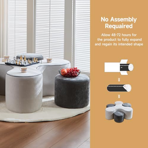 Image of 46 inch Modular Game Table Ottoman Set with 3 Stackable Stools, Y-Shape Space Saving Furniture, No Assembly, White & Black Sofa Coffee Dining Table for Small Spaces Living Room