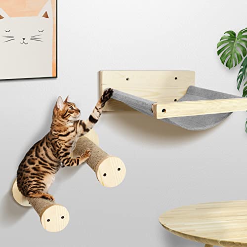 Cat Wall Shelves, Wall Mounted Cat Hammock With Two Steps, Cat Shelves And Perches For Wall,Premium Cat Wall Furniture For Large Cats And Kitty, Ideal For Sleeping, Playing, Climbing, And Lounging #TOP5
