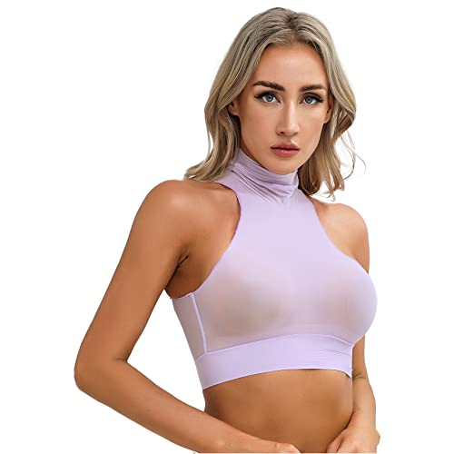 Hularka Women's Mock Neck Sleeveless Sheer Crop Top Solid Color Slim Fit Vest Top Nightwear4