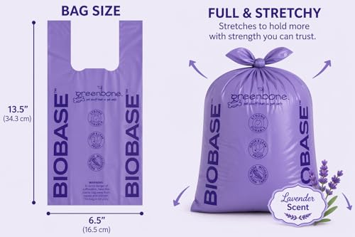 Image of Greenbone Poop Bags for Dogs with Handles Lavender Scent Purple with Bonus Rope Pet Toy, 200 Count on Single Roll, Plant Based