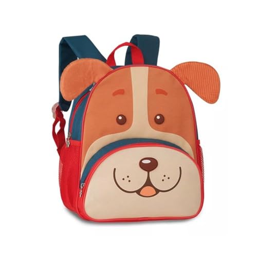 Mochila Infantil Cachorrinho 3D Vermelha com Bolsos Laterais e Bolso Frontal