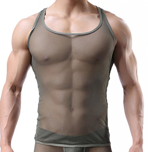 OUYE Men's Mesh See-Through Tank Top Vest
