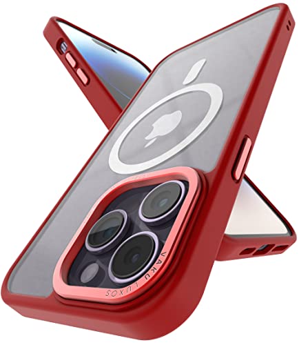 Image of Vaku Luxos Trans Armor MagPro for iPhone 14 Pro Case Cover, 6 Feet Drop, Metal Ring Camera Protection, Shockproof, Scratch Resistant, Slim, Compatible with MagSafe Back Cover - Red