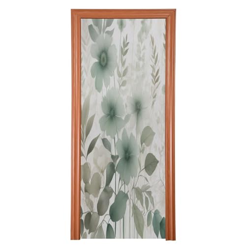 FLildon Grey Teal Cadet Blue Leaves Door Cover Decoration, Party Accessory Porch Decor for Festive Ornament Room Door Covers 32 x 79 Inch