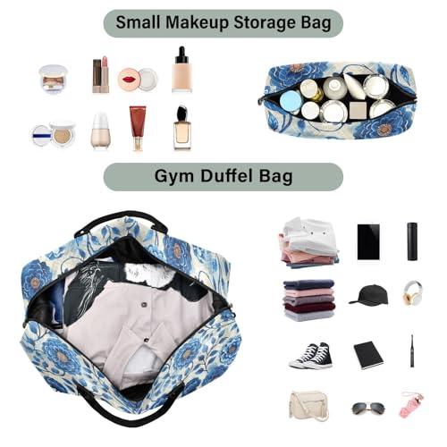 Duffel Bags Chinese Elaborate-style Painting Tribal Blue Gym Bag with Adjustable Strap for Gym 2 Pcs Set maletas para gimnasio4