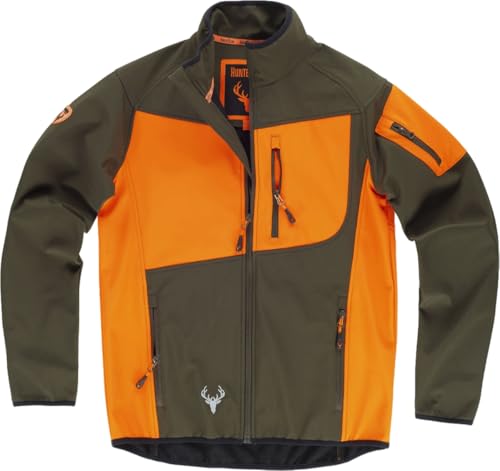Workteam Softshell Especial Caza y Pesca con Múltiples Bolsillos e Interior Polar Unisex Naranja Fluor+Verde Caza-L