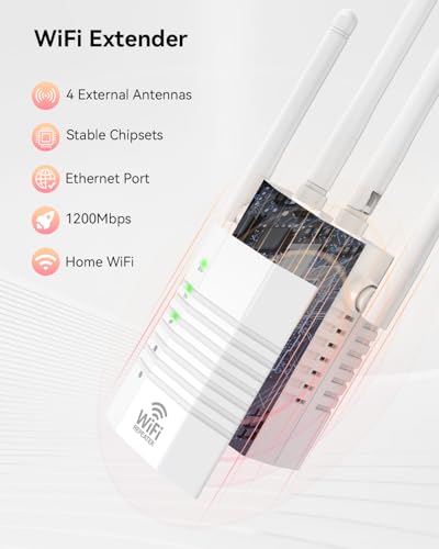 Image of Dual Band 5GHz /2.4GHz WiFi Extender,1200Mbps WiFi Extender Signal Booster 12880 Sq.Ft Coverage, EasyMesh & 105 Device Support