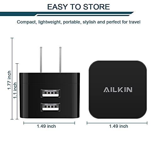 Heywood PT-WC-22 2Pack Usb Wall Chargers, 2.4A Dual Port Fast Charger Block Square Flat Power Ac Adapter Phone Brick Charging Station thumb #1