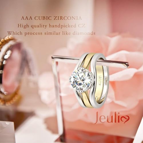 Jeulia 3.5ct Wedding Engagement Rings Set for Women Sterling Silver Round Cut Halo CZ Enhancer Ring Set Promise Anniversary Bridal Set Valentines Romantic Gift for her with Jewelry Box (10)3