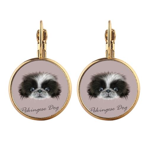 Boucles d'oreilles clips chien pékinois pendantes : cadeau parfait femme
