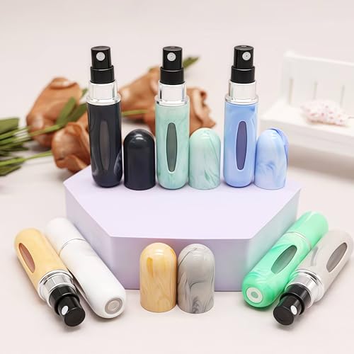 5ML Travel Perfume Bottle Refillable, 4PC Mini Perfume Refillable Bottle, Fill from Bottom Travel Perfume Bottle for Traveling and Outgoing (Blue- white-black-gray)4
