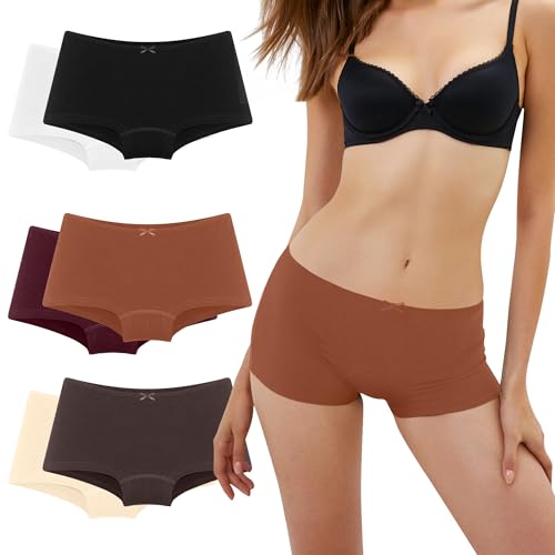Desanlapi Boxer Femme Coton Shorty Culottes pour Femme sous Vetements Feminins Slip Doux Taille Midi Basics Culotte Lot de 6 Terre Multicolore M