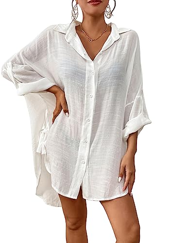 Bsubseach Frauen Button Down Strand Shirt Cover Up für Bademode Bluse Tops...