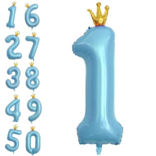 DELUXEFOX 誕生日 バルーン 数字 大きい 40インチ 1歳 誕生日 飾り付け バルーン 誕生日 数字 風船 女の子 男の子 大人 王冠付き 飾り付け 結婚式 パーティー 記念日 ウェディング (青)