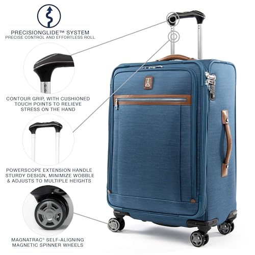 Image of Travelpro Platinum Elite Softside Expandable Checked Luggage, 8 Wheel Spinner Suitcase, TSA Lock, Men and Women, Coastal Blue, Checked Medium 25-Inch