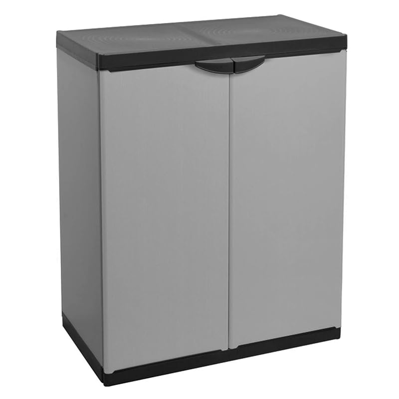 VIRSUS Armadio Basso a 2 Ante di Colore Grigio 7815, Misura 68x39,5x85 cm, Mobile con 2 Ripiani e 2 Maniglie Lucchettabili, Montaggio Senza Viti, per Garage, Magazzino, Portata Max 25 kg