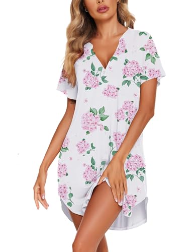 Image of Ekouaer Women V Neck Button Down Nightgown