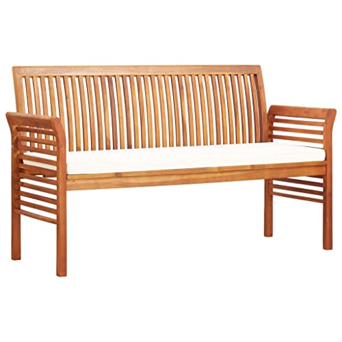 vidaXL Banco Jardín 3 Plazas con Cojín Mobiliario Cómodo Robusto Resistente Funcional Práctico Diseño Moderno Elegante 150cm Madera Maciza Acacia