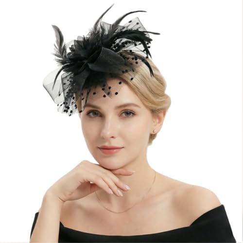 Image of DRESHOW Fascinators Hat Feather Headband Women's Fascinators Tea Party Headwear with Clip Flower Head Band for Girls & Women