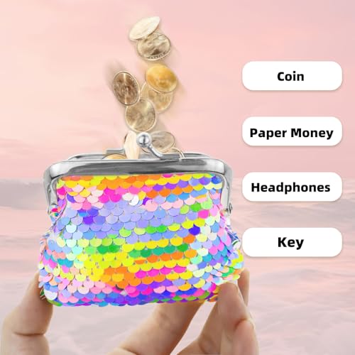 2 Packs Coin Purse, Sequin Coin Pouch Wallet Pouch with Kiss Lock, Portable Change Purse for Girls and Women, Coin Purse Pouch for Change, Mini Lipstick, Key (style 1)4