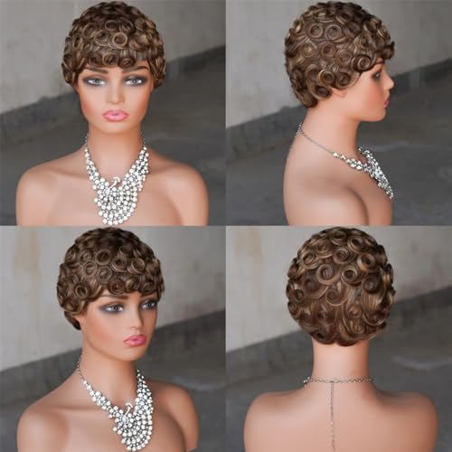 Perruque pixie courte bouclée solution volume cheveux fins humains 6 pouces - 6