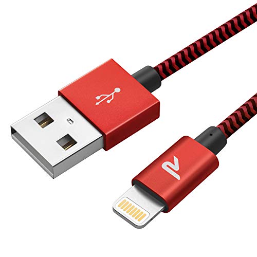 RAMPOW MFi Certified Lightning Cable - 6.5 Feet, Nylon Braided iPhone Charging Cord, Compatible with iPhone 11 Pro Max XS Max XR X 8 Plus 7 Plus 6S 6 Plus 5 5S 5C SE iPad iPod - Red & Black