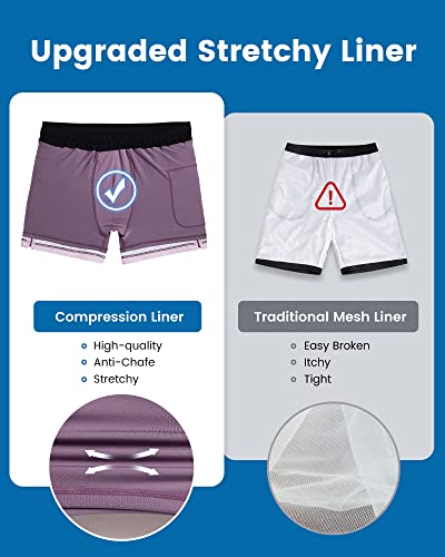 Image of maamgic 5inch Mens Swimming Trunks with Compression Liner 2-in-1 Swim Trunks Stretch Quick Dry Swim Shorts Zipper Pockets