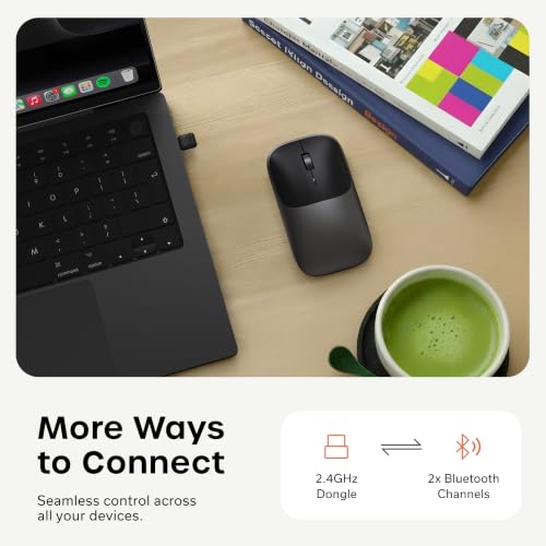 Image of Satechi Slim EX Wireless Mouse, Multi-Device Bluetooth & 2.4GHz Connection for macOS, Windows, iPadOS, and Android, Quiet Clicks, Anodized Aluminum Shell, USB-C Rechargeable Battery, Space Black | Quiet clicks, anodized aluminum shell, rechargeable battery, for macOS, Windows, iPadOS, Android