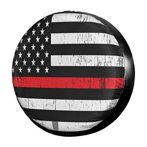 Image of Delerain A Firefighter Support Flag Spare Tire Covers for RV Jeep Trailer SUV Truck and Many Vehicle, Wheel Covers Sun Protector Waterproof (16 Inch for Diameter 29 inch-31 inch)