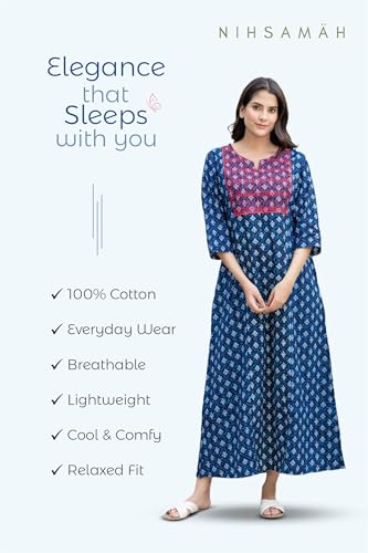 Image of NIHSAMAH Cotton Nighty for Women - Printed Stylish Night Gown, Comfortable Sleepwear Long Nightwear, Maxi