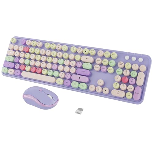 Wireless Typewriter Keyboard and Mouse - Wireless Keyboard with Silent Wireless Mouse, Cute Retro Keyboard Mouse Combo, 2.4G USB Computer Keyboard and Mouse for Windows Laptop/Desktop/PC(Purple)