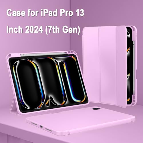 Image of ZryXal New iPad Pro 13 Inch Case (M5) 2025 / (M4) 2024 with Pencil Holder, Smart iPad Case [Support Pencil Pro and Pencil (USB-C)], Support Touch ID and Auto Wake /Sleep (Pastel Violet)