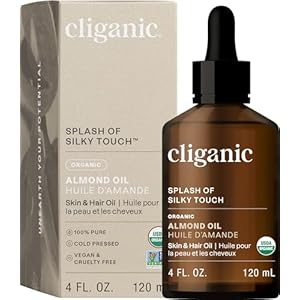Cliganic Organic Sweet Almond Oil, 100% Pure (4oz) – for Face, Skin & Hair, Nourishing Carrier Oil