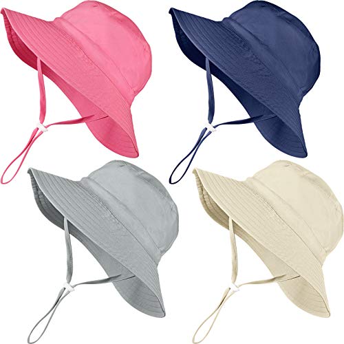 4 Pieces Baby Kids Sun Hats Wide Brim Summer Bucket UV Protective Caps Beach Hat for Toddlers Boys Girls (6-24 Months)