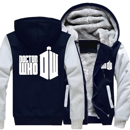 MYYLY Herren-Sweatshirt für Doctor Who Herren-Hoodies mit Fleece klassischer Kapuzenpullover aus Baumwolle Durchgehender Reißverschluss warme Winterjacke langärmeliger Kapuzenpullover B-XL