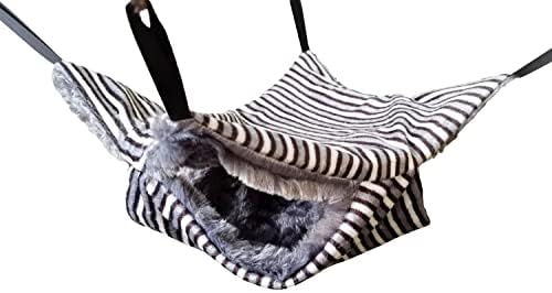 YONIQUECO Small Animals Double Bunkbed Hammock Cage Soft Plush Hanging Hideout Rat Hammocks (Grey/Black/White)