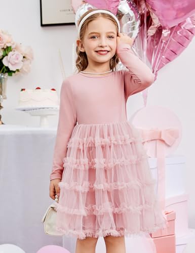 Arshiner Toddler Tutu Dress Girls Long Sleeve Fall Winter Ruffle Tiered Holiday Party Tulle Dresses3
