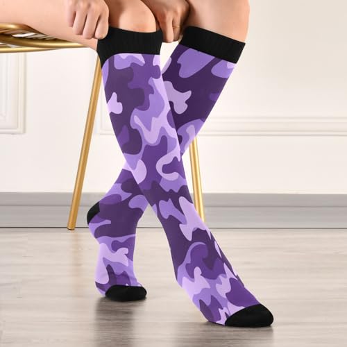 Image of Compression Socks for Men and Women Purple Camo Knee High Socks Support Military Camouflage for Athletic Sport Running Hiking Fitness