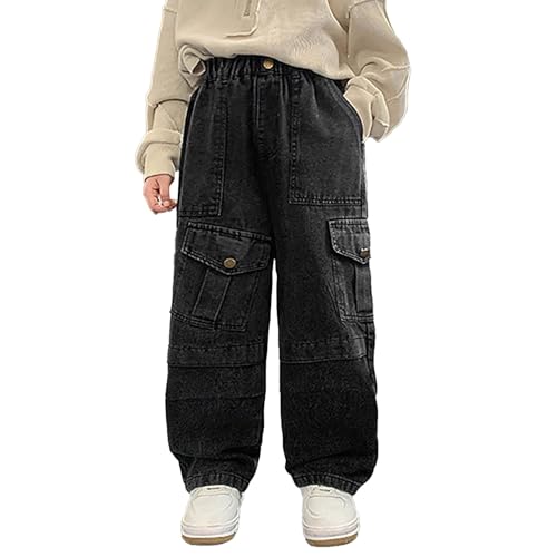 Boys Casual Pants Kids Baggy Denim Trousers Comfortable Wide Leg Cargo Jeans for Active Play Stylish Fashionable