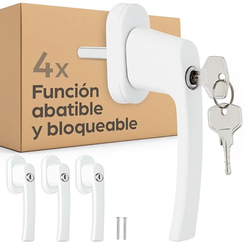Prowiste 4 Manilla Ventana Oscilobatiente - Manilla con Llave - Cerradura de Ventana para Niños, Incluso Ventanas Oscilantes - Seguridad Infantil - Instalación Fácil
