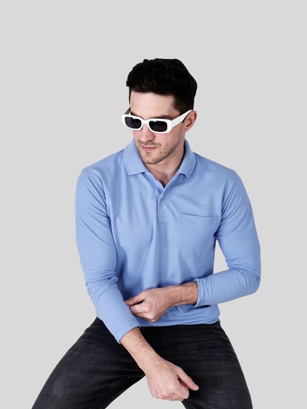Image of Full Sleeve Men's Polo T-Shirt | Regular Fit, Soft & Breathable Cotton Blend Fabric | Classic Polo Collar, Casual & Office Wear | Available in Sizes M to 6XL, Multiple Colors