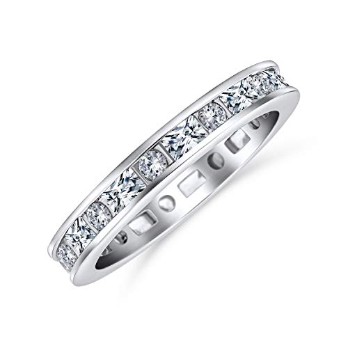 Cubic Zirconia CZ Band Stackable Wave Set Eternity Anniversary Wedding Band Ring For Women .925 Sterling Silver