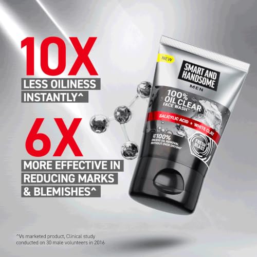 Image of Smart And Handsome Men 100% Oil Clear Face Wash | Deeply Cleanses | Removes Excess Oil Without Drying | 100G | Reduces Blackheads | With Salicylic Acid | Instant Freshness | Unclogs Pores