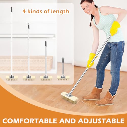 Image of Deck Scrub Brush, 63 inch Stainless Steel Wire Brushes Long Handle, Stiff Bristle Broom Floor Scrubber, Outdoor Scrubber Brushes for Cleaning Concrete Floor, Garden, Patio, Shower