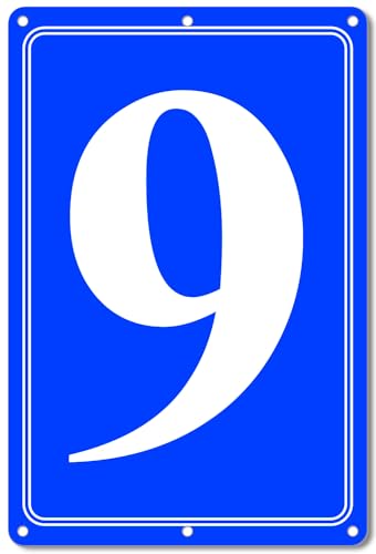 Image of Premium Aluminum Number Signs 9, Metal 12 inch X 8 inch Blue Numbered Signs Outdoor for Parking Lots, Floor, Dock, Court, Aisle, Field, High Visibility, No Fade, Weather-resistant