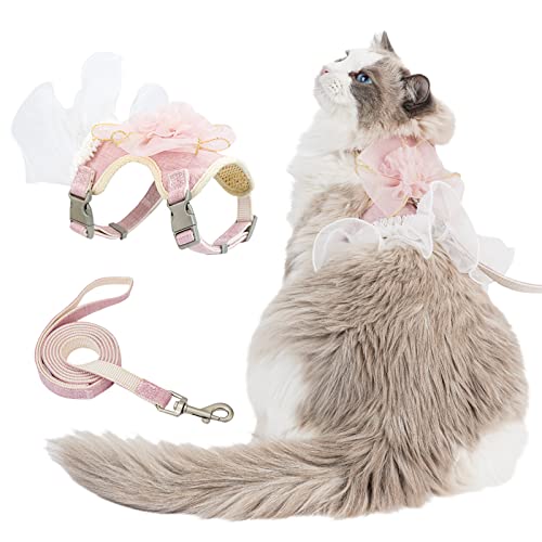 Cat Harness And Leash Set Escape Proof Travel Cat Harness For Small Cat And Large Cat Pink Color Junsirs (Pink, M:7.87"-9.45"(20-24cm))