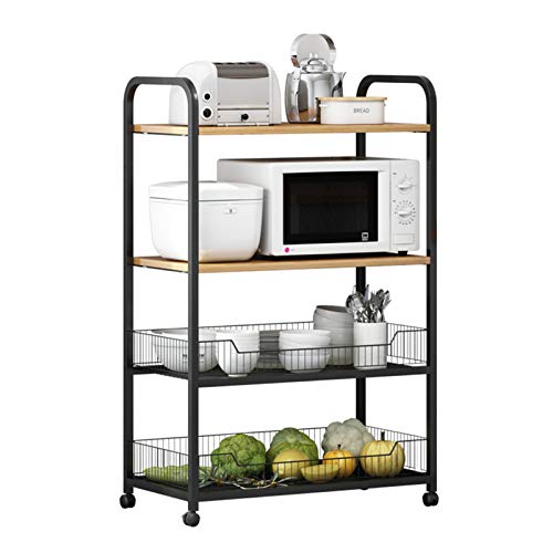 Unidad de estante de almacenamiento sobre ruedas balanceo carrito de cocina isla carrito utilidad carro de servicio con cestas de alambre soporte para microondas para cocina gabinete vajilla